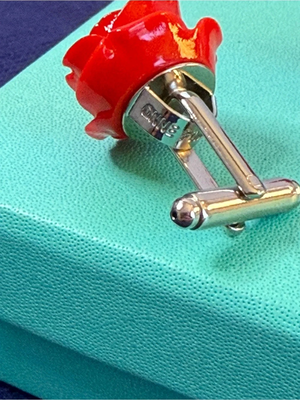 Lola Rose Flower Cufflinks Red Enamel Silver Tone Novelty Wedding Gift NWT